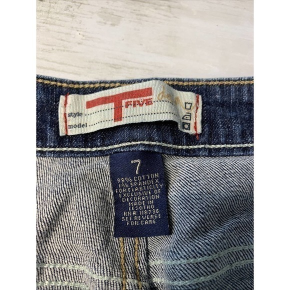 T Five Denim Y2K Low Rise Short Shorts Raw Hem Hipster Jean Sz 7 30 In Waist - Picture 4 of 7